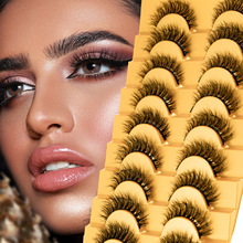 跨境欧美好物10对仿貂毛假睫毛自然炸毛卷翘浓密立体多层厂家批发