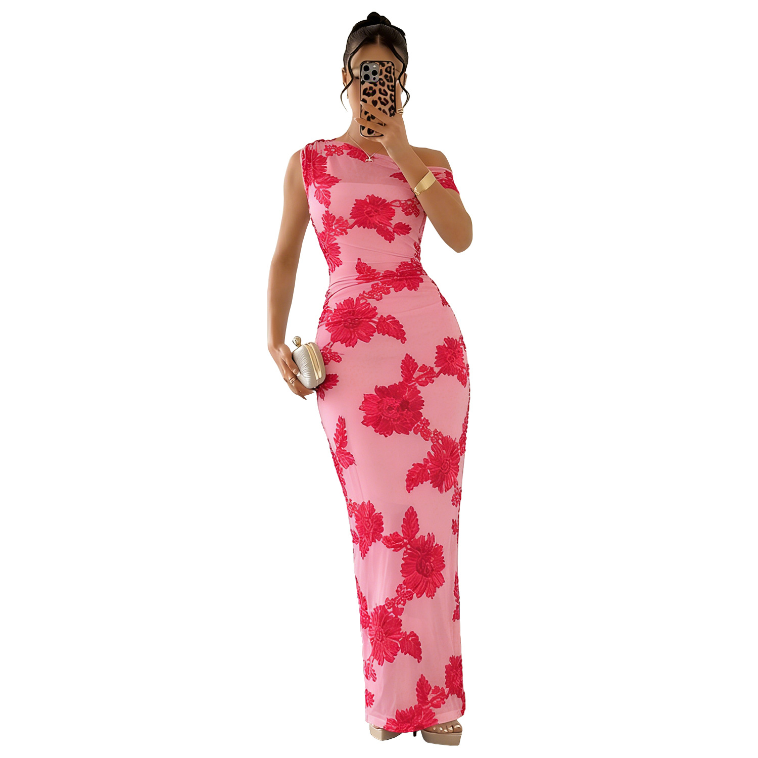 C7670 Aliexpress transfronterizo Amazon Europa y América de moda moda de mujer elegante malza vestido de hombro inclinado image 8