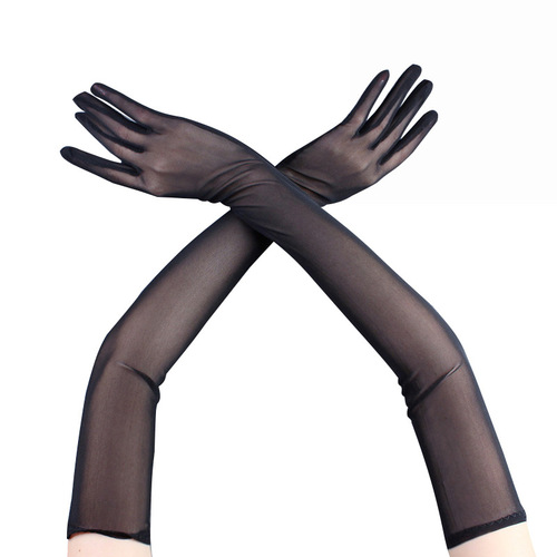 55cm Slim Fit Long Sleeve Elastic Mesh Gloves for Women, Thin Sunscreen Fashion Dress Pair with Sexy Suit Accessories