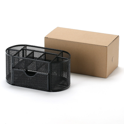 Metal pen holder wholesale nine-grid pen holder office desk stationery storage box wrought iron multi-functional divided stationery tray