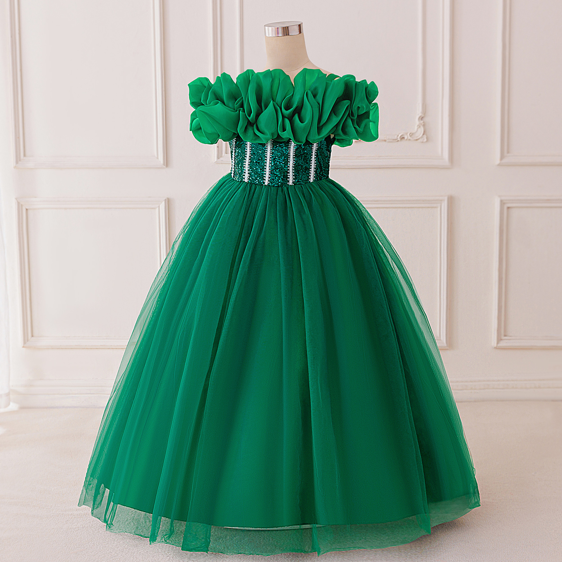 Vestidos para niños europeos y americanos, vestidos de princesa, vestidos largos de un hombro con lentejuelas de moda de tela forjada, vestidos de fiesta para niñas, vestidos de noche