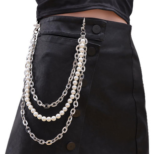 Cross-Border Men's and Women's Fashion Imitation Pearl Waist Chain Female Hot Girl Multi-Layer Versatile Metal Chain Beaded Accessories