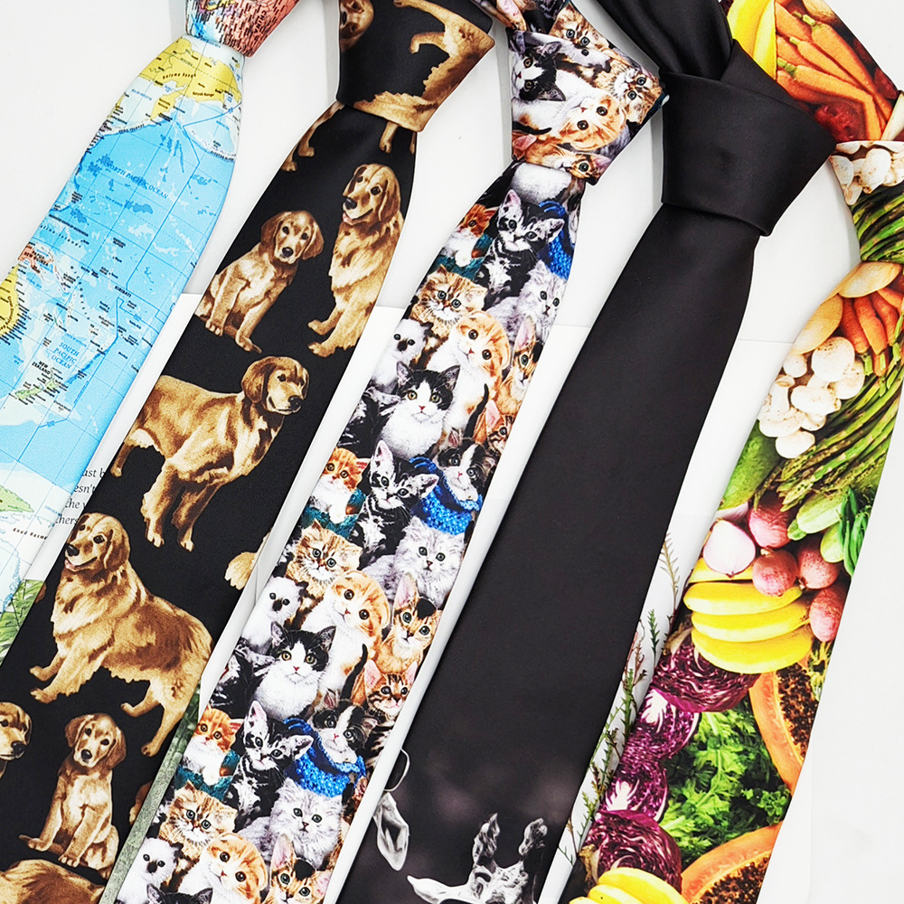 Fabricante spot impresión digital corbata de hombre estilo de Hong Kong moda retro casual animal divertido hecho a mano estilo 8cm