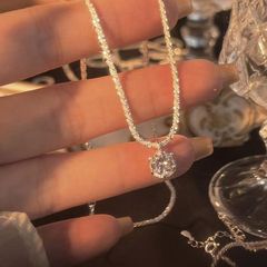 S925银波光粼粼锆石项链女轻奢高级感超闪单钻锁骨链满天星项链