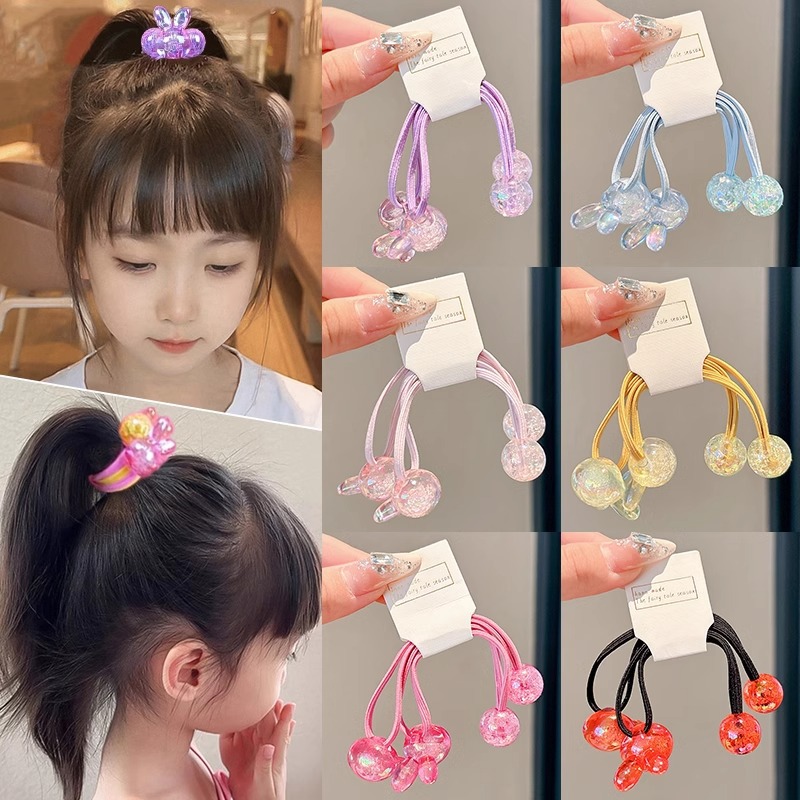 Niños cuerdas de cabello de cola de caballo alta anillo de cabello femenino de alto nivel doble cuerdas de cabello adorable adornamiento de cabello de bebé color conejo banda de goma