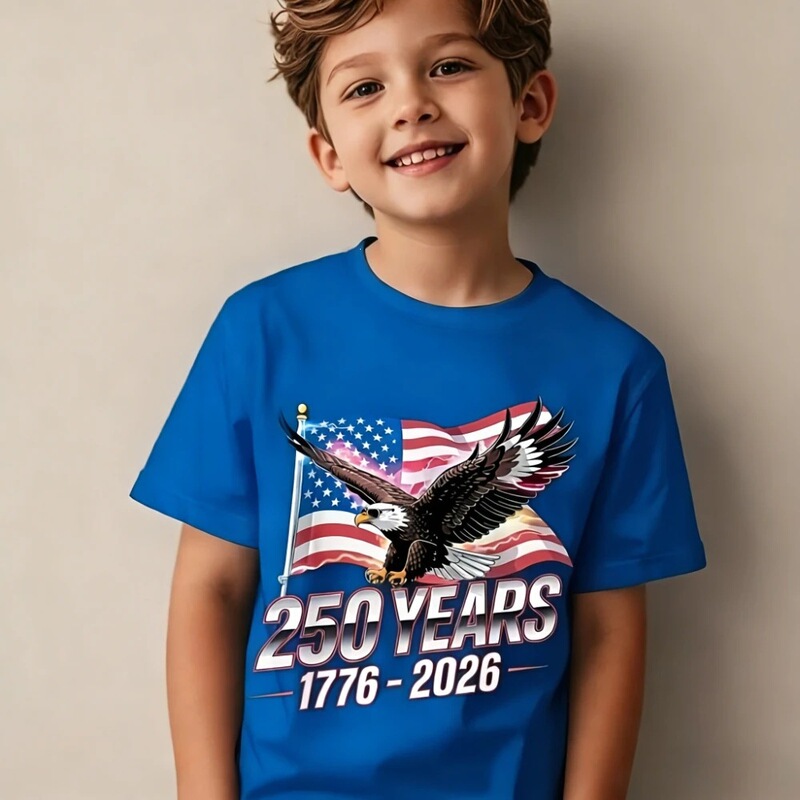 2026 250Th 1776-2026 Usa Free Eagle Print T-Shirt Independence Day Kids T-Shirt July 4Th Top