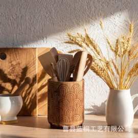 跨境木质厨房餐具收纳盒厨房台面可旋转刀叉筷子整理盒桌上餐具筒