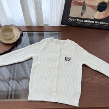 抖音爆款女童小马刺绣针织开衫春秋麻花圆领长袖毛衣外套一件代发