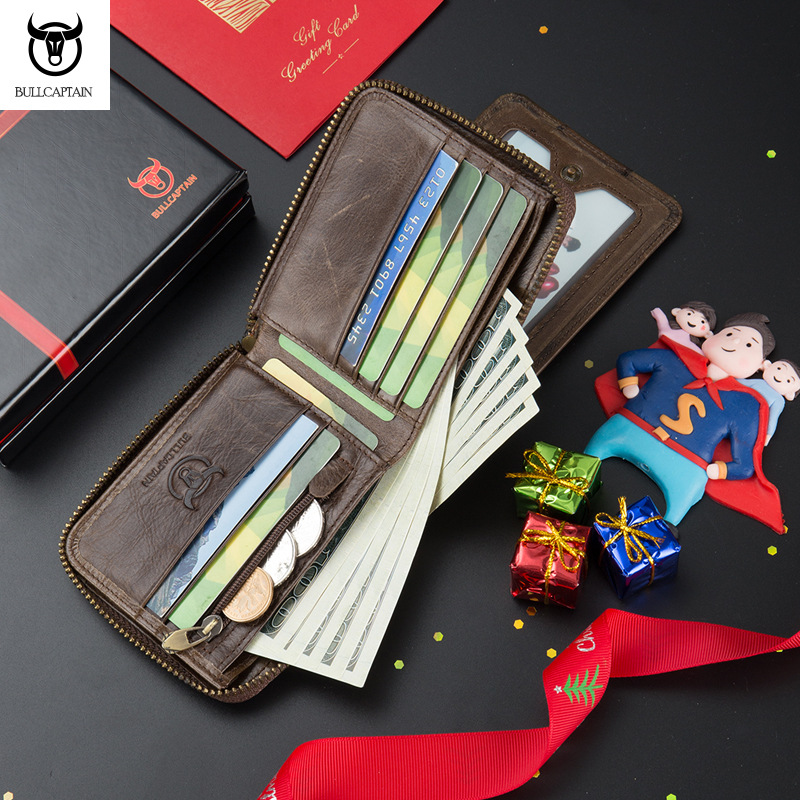 Capitán Niu cuero corto horizontal primera capa billetera de piel de vaca casual Cambio de licencia de conducir cartera ranura para tarjeta multifuncional