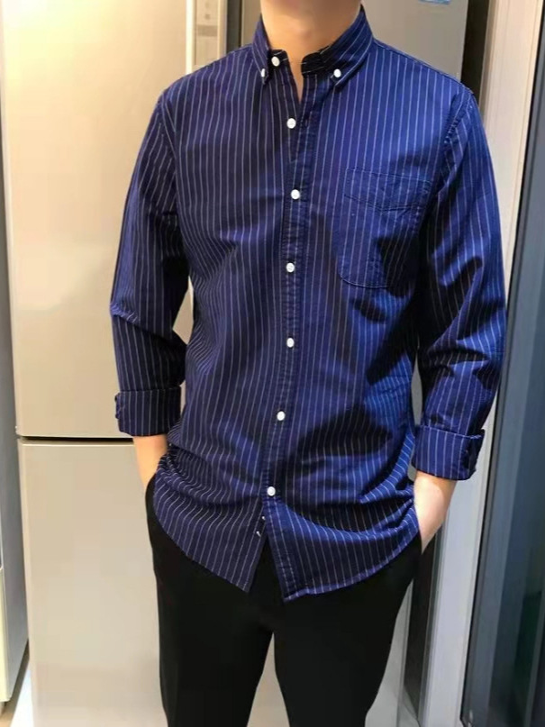 保税倉庫拾い漏れ ~ 竿級ビジネスカジュアル快適オックスフォード紡績純色ストライプ長袖シャツメンズF082018