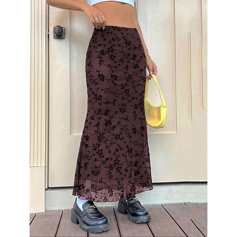 2025 Amazon European and American Cross-Border Fishtail Skirt High-Waisted Bodycon Lace Solid Color Pencil Skirt