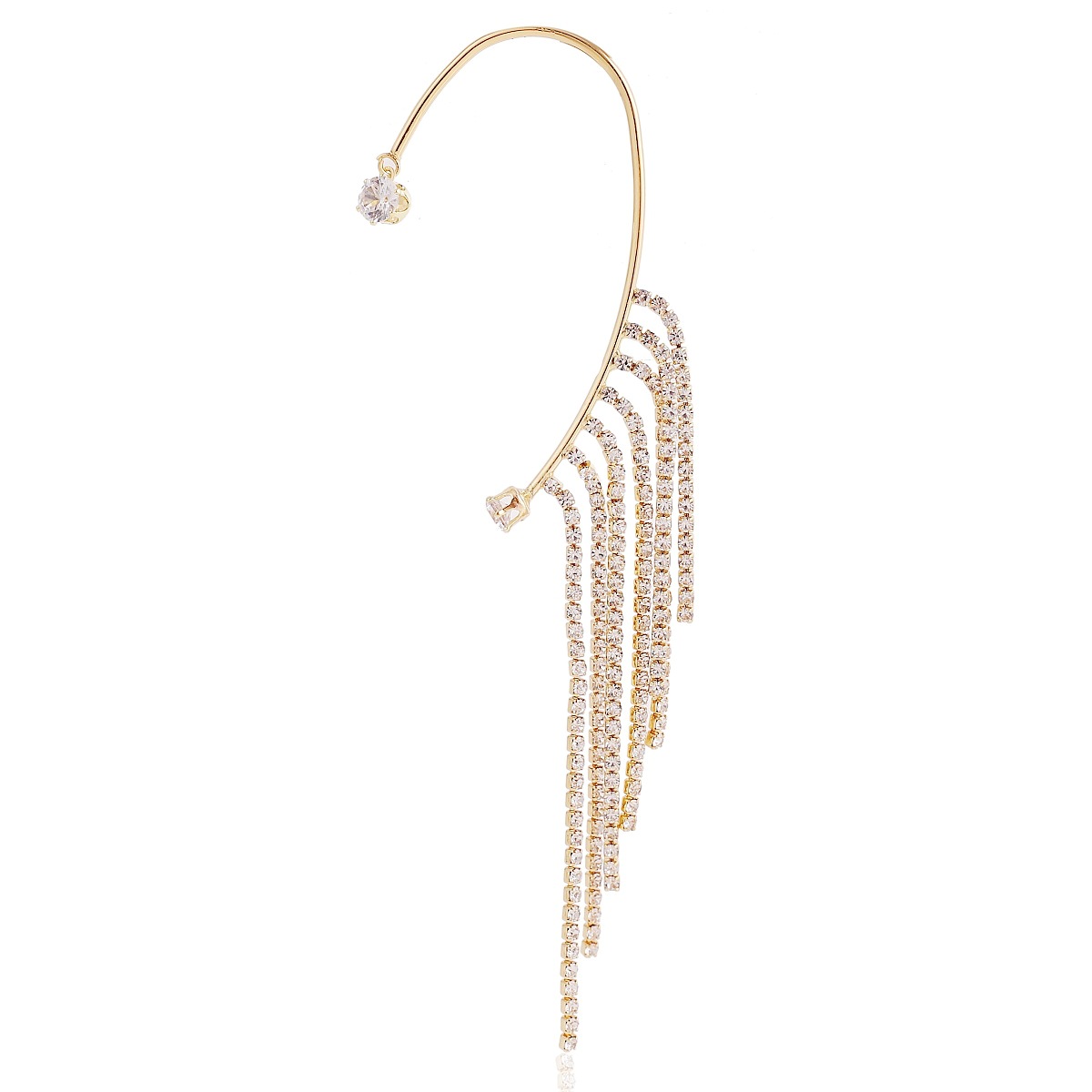 55278 Korean Style Fashion Tassel Full Diamond Long No Piercing Ear Hooks Women's Single Personalized Earrings Female Online Influencer Earrings display picture 5