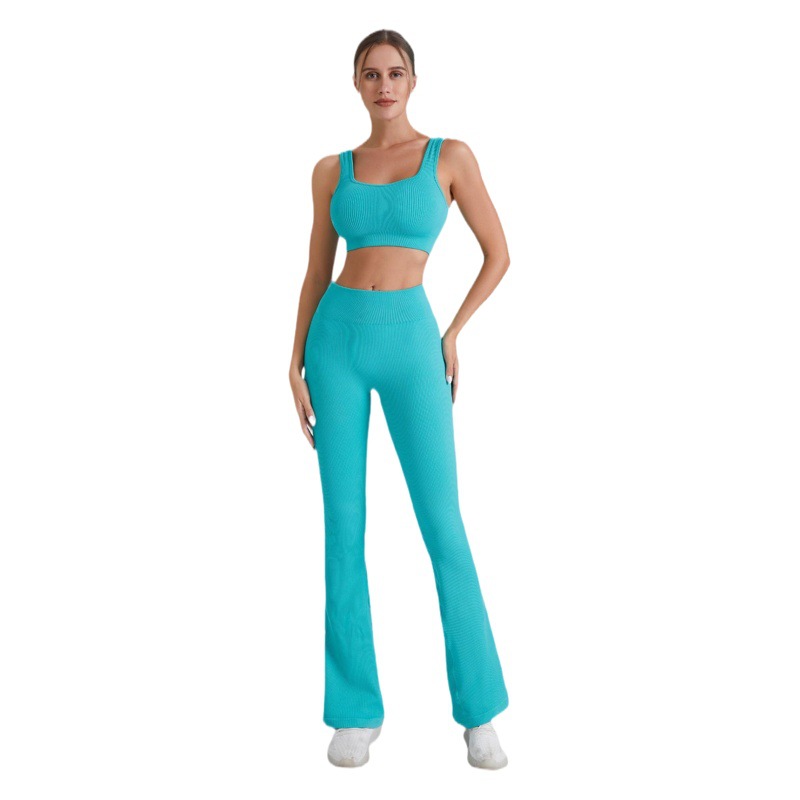Ropa de yoga sin costuras europea y americana para deportes de mujer, chaleco envolvente de burbujas para correr, cintura alta, levantamiento de cadera, pantalones acampanados, pantalones de fitness