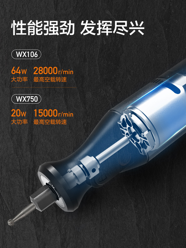 威克士小型迷你电磨机WX106打磨抛光切割电动角磨机玉石雕刻工具