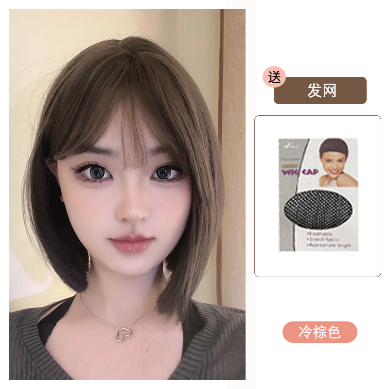 Short Bob Wig for Women, Full Headpiece, Realistic Breathable Short Straight Hair Wig with Full Bangs, Makes Face Look Smaller