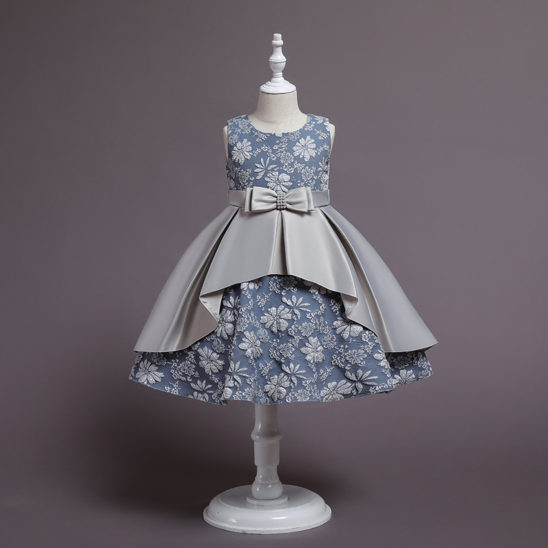 Girl's Dress Embroidered Skirt Bow Cute Dress Puffy Satin Princess Dress Party Performance Dress