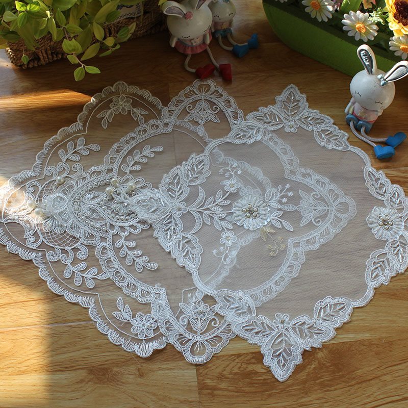 New European-Style Light Luxury Korean Lace Embroidery Beaded Napkin Placemat Vase Table Lamp Telephone Set-Top Box Cover Cloth