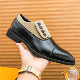 Amazon Men's Korean-style 2025 Spring and Autumn Workwear Shoes Low-top Casual Pointed Lazy Hair Stylist Slip-on Leather Shoes