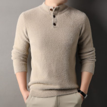 男士毛衣冬季新款半高领三扣打底衫宽松休闲日常水貂绒打底上衣男