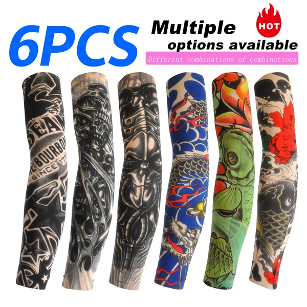 6Pcs Set of Floral Tattoo Arm Sleeves, Seamless Outdoor Cycling Tattoo Sun Protection Sleeves, Cycling Tattoo Sleeves Cross-Border