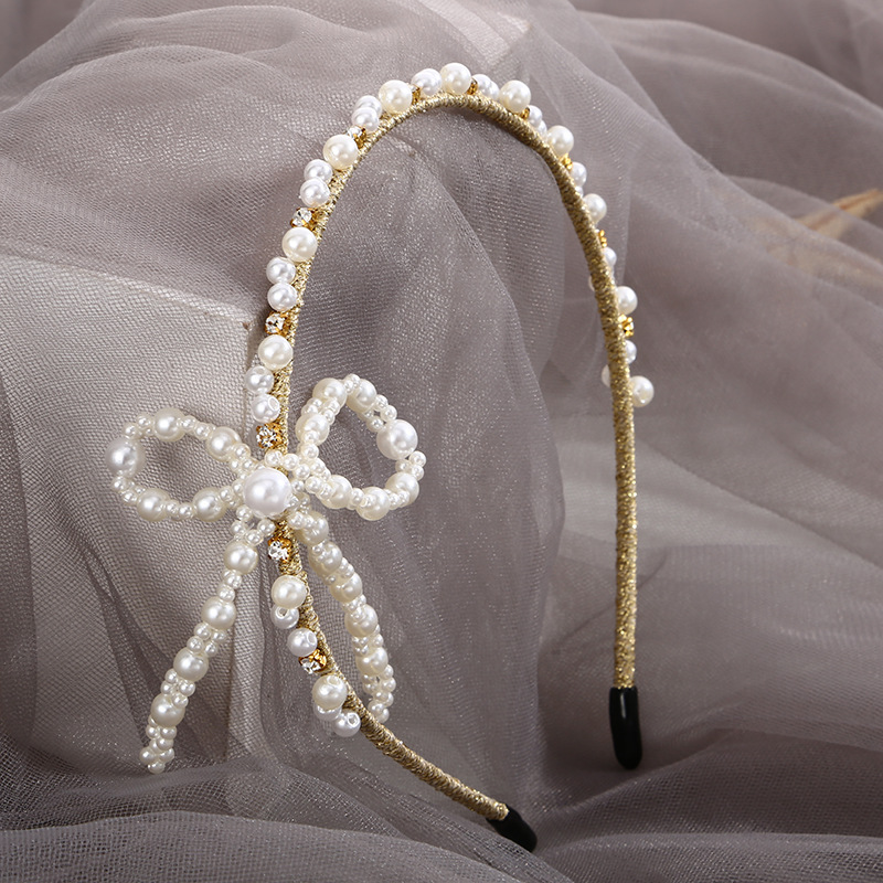 Frau Feenhafter Stil Bogenknoten Eisen Inlay Strasssteine Perle Haarband display picture 1