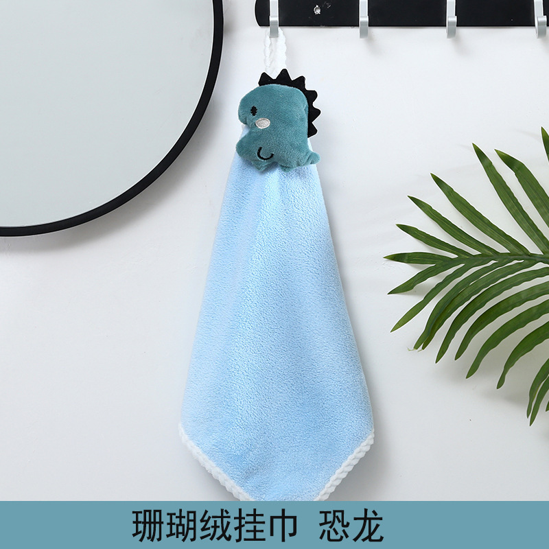 加厚家用卫生间厨房擦手巾挂式可爱卡通珊瑚绒吸水抹布儿童擦手布|undefined