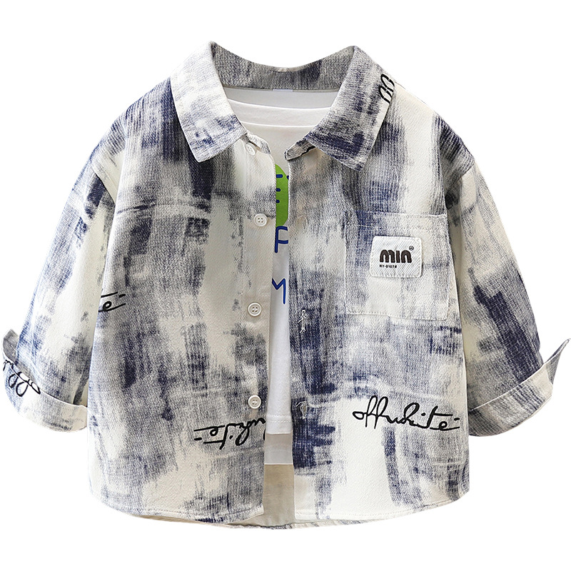 7662 Camisa de primavera para niños Ropa de moda coreana para niños Abrigo de camisa de red de primavera y otoño 2025 Nueva primavera