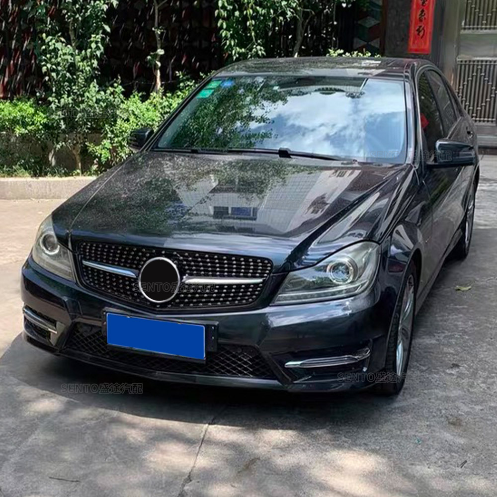 Suitable for 07-14 Mercedes-Benz C-Class W204 C63 Front Bumper Modification with Diamond Grille