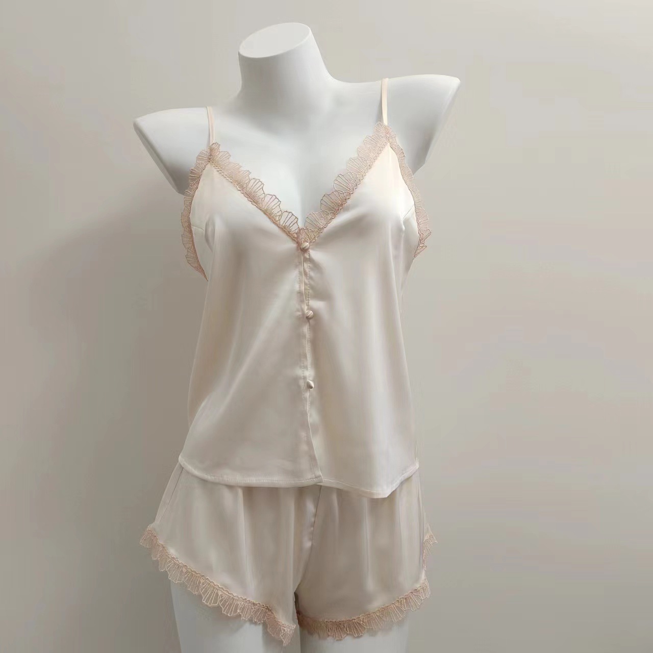 2025 New Ice Silk Suspender Pajamas Sexy Homewear Set Spring and Autumn Pure Lust Style Small Breast Front Button Women's Underwear