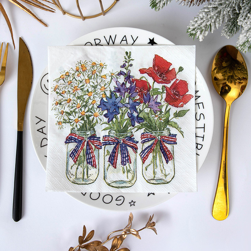 American National Day Floral Print Disposable Napkins Cross-Border Independence Day Party Table Decoration Paper Wholesale