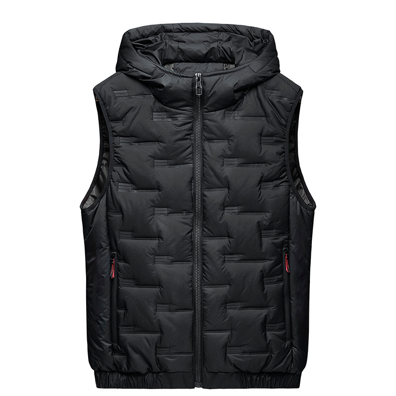2025 Autumn and Winter Men's Vest Windproof Warm Large Size Hooded Solid Color Jacket Men's Cardigan Casual Vest Men