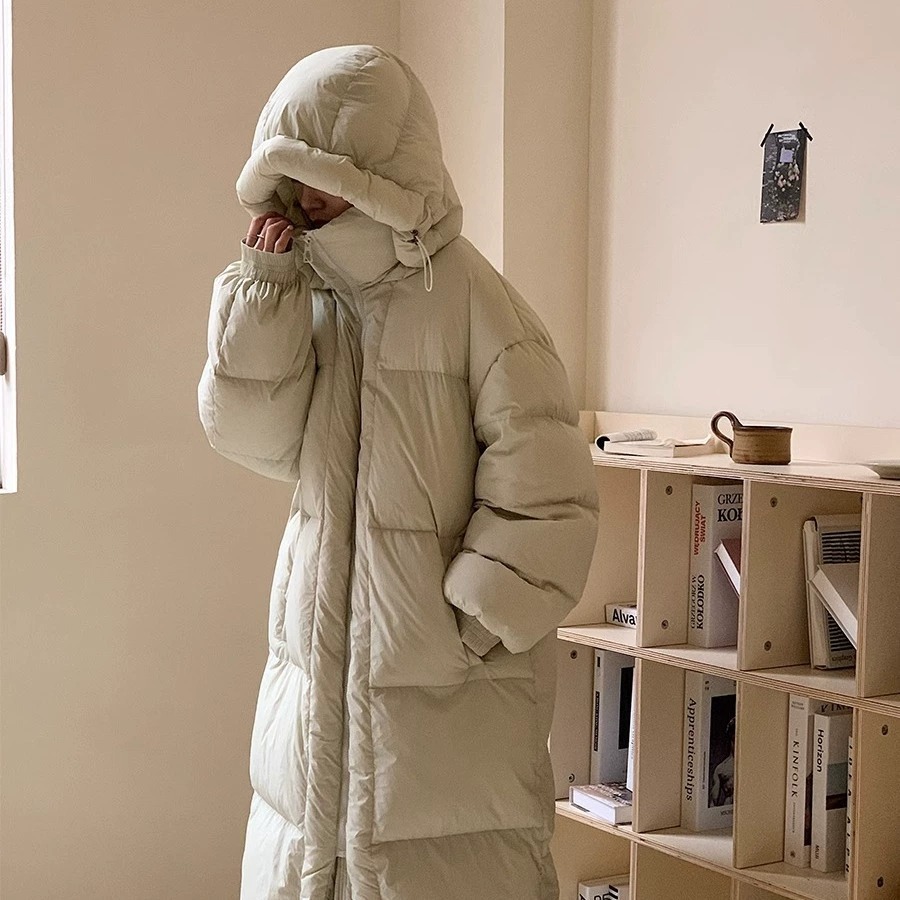 大被子长款过膝连帽羽绒服女2025冬季新款宽松加厚保暖羽绒袄外套