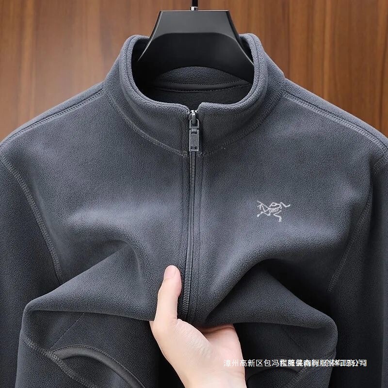 Men's New Style Stand Collar Fleece-Lined Jacket, Spring and Autumn Thickened Zip-Up Cardigan, Warm Fleece Casual Jacket
