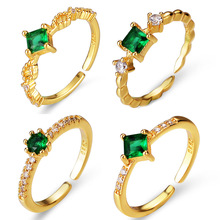 韩版璀璨镶嵌绿锆彩宝戒指女 ins冷淡风潮设计高级感食指开口指环