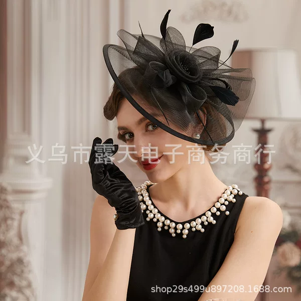 European and American Bride Feather Headwear Tea Party Small Topper Party Banquet Dance Accessories Exaggerated Topper Mesh Hairpin