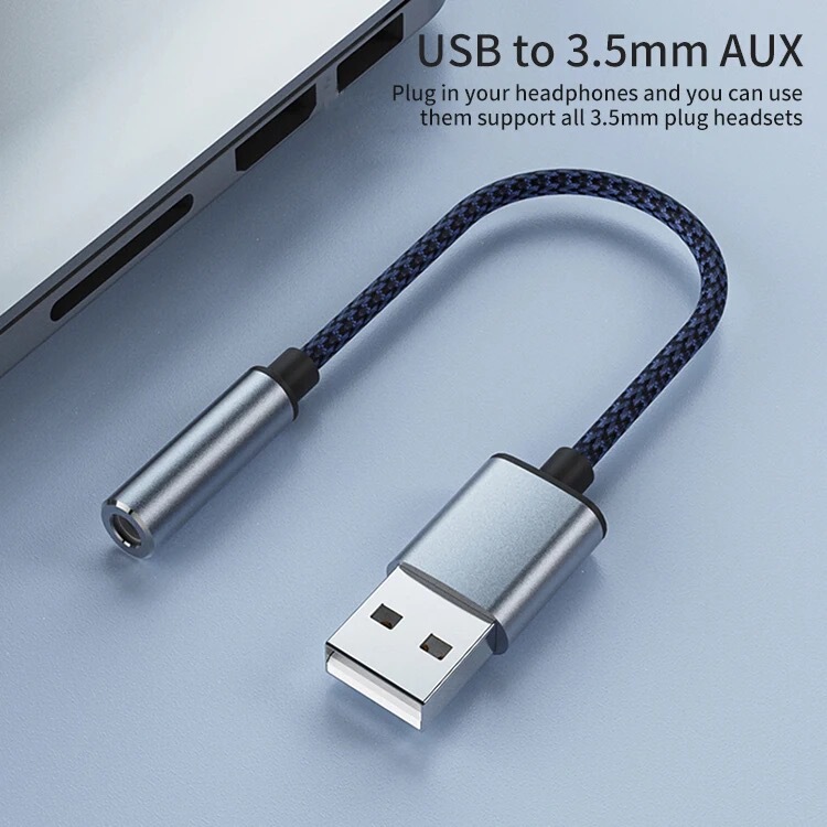 Suitable for computer USB to 3.5mm headset aux adapter HiFi braided audio cable computer audio converter