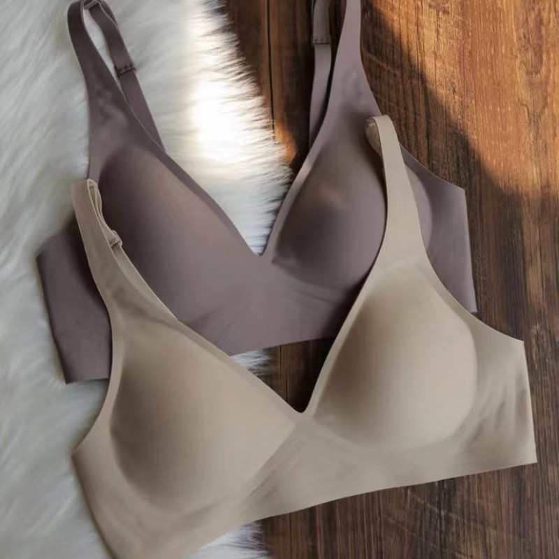 Japanese deep V jelly big breasts slimming bra anti-sagging underwear women's seamless one-piece ultra-thin bra
