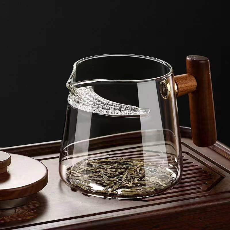 Factory High-Temperature Resistant Wood Handle Glass Tumblers Tea Filter Integrated Large Capacity Tea Infuser with Tea Filter Net Crescent Shape Filter