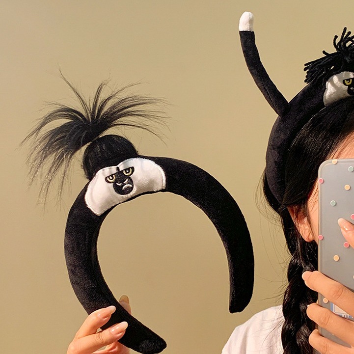 新作爆発的人気ワイルドチンパンジーファジーファジーヘアバンド女性用洗顔化粧写真撮影外出用漫画風|undefined