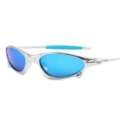 Silver frame blue feet blue film