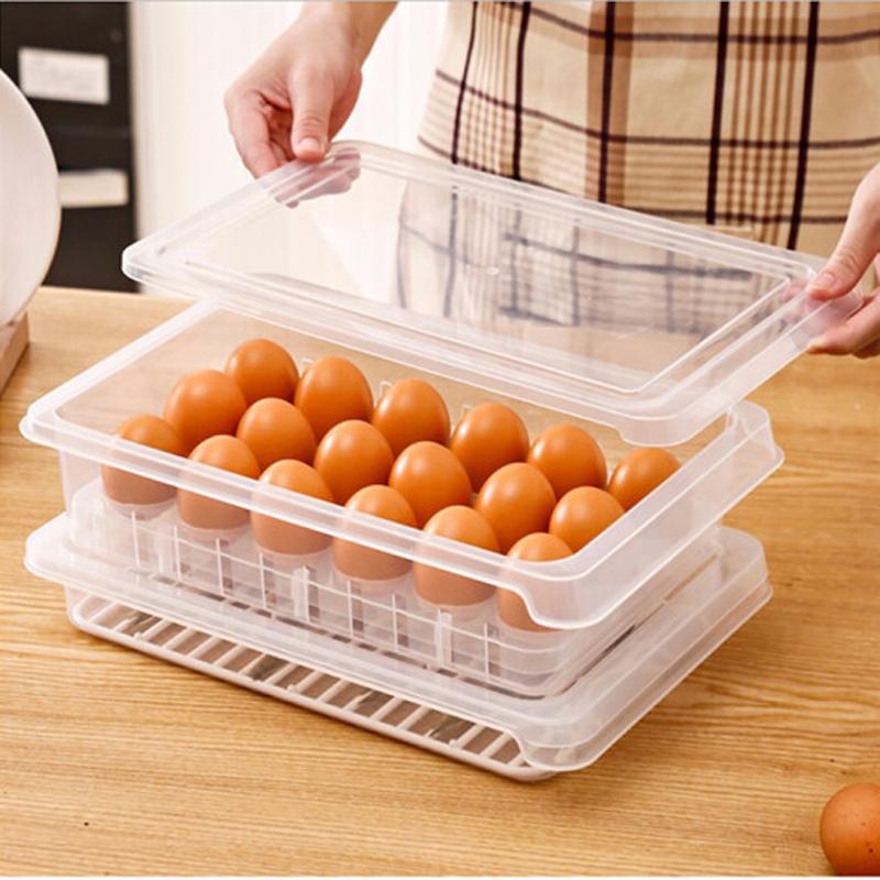 Refrigerator Egg Storage Box 18-Hole Plastic Egg Tray with Lid Kitchen Storage Box Food Preservation Box