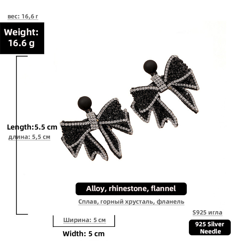 Black Fashion Flashing Diamond Bow Earrings display picture 11