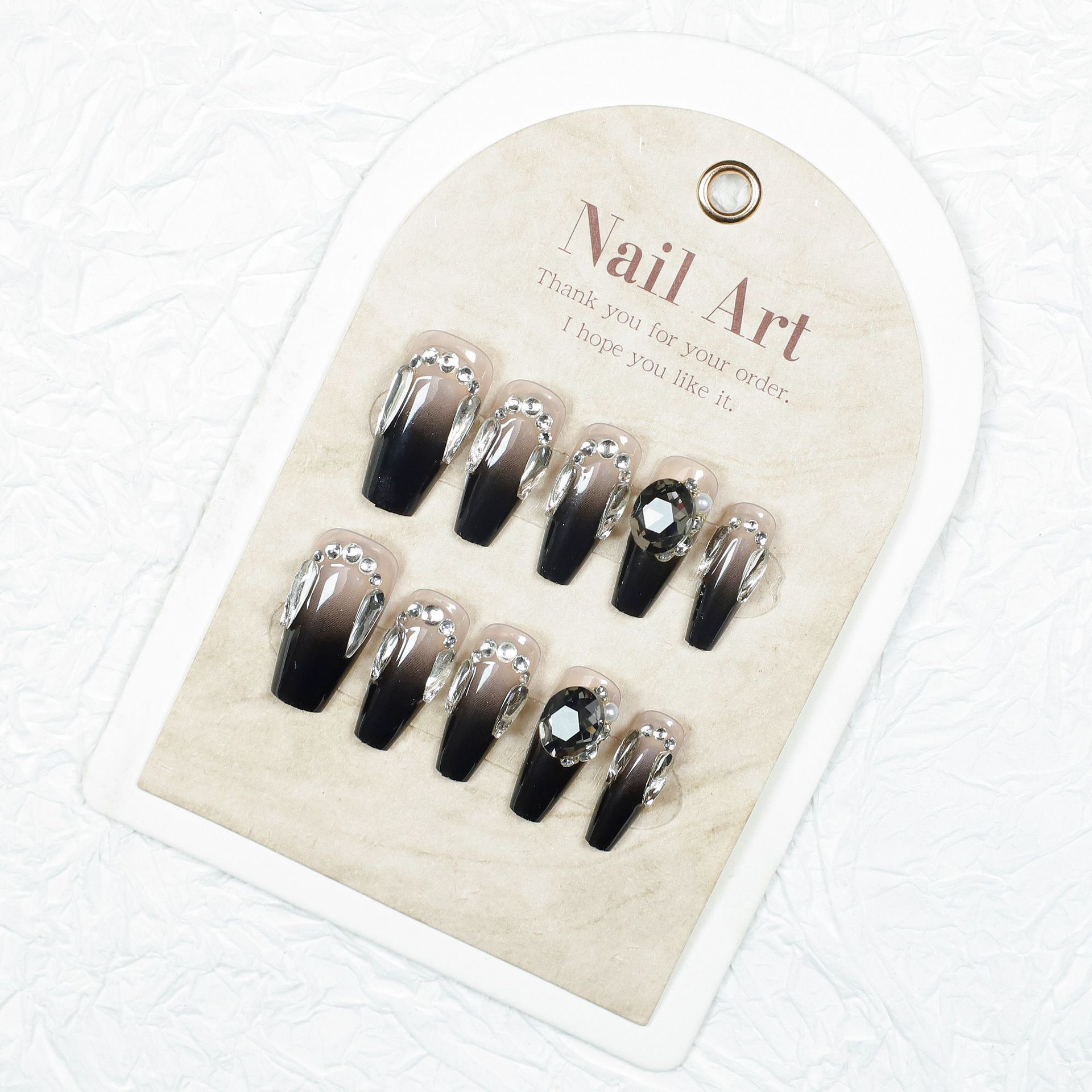 30 piezas para usar un parche de uñas de uñas falsas de estilo largo, chicas calientes dulces, viento fresco, parche de uñas negras