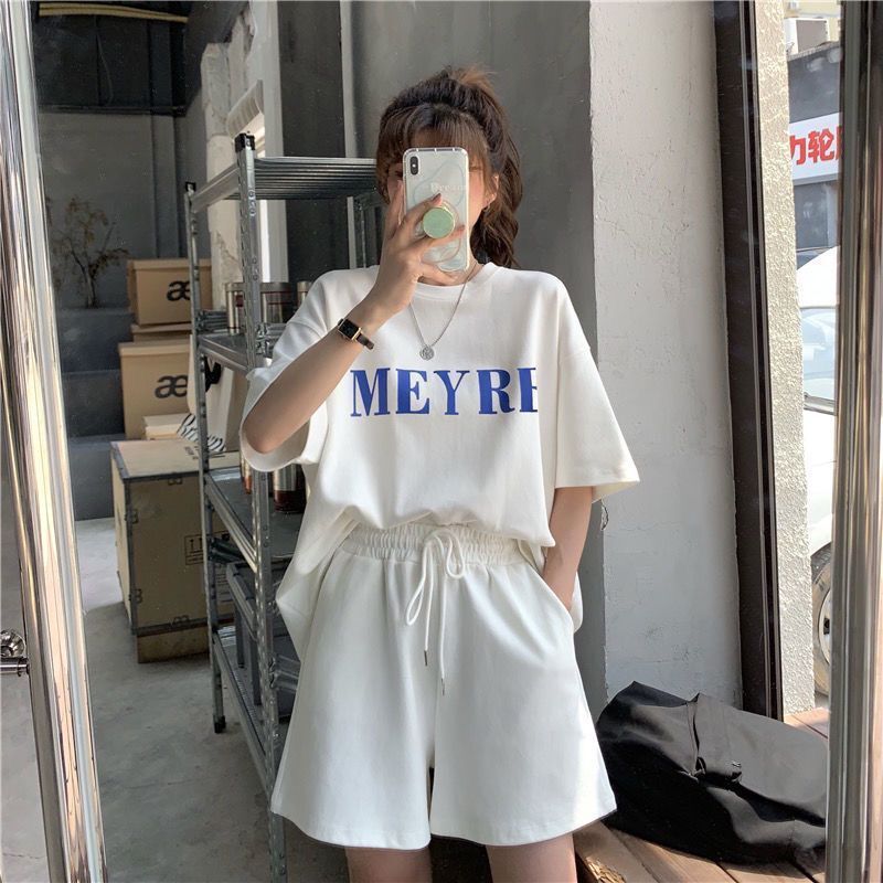 Letter Print Women's 2026 Summer Korean New Style Internet Celebrity Short-sleeve Shorts Loose Plus Size Sports_ecoleips.com