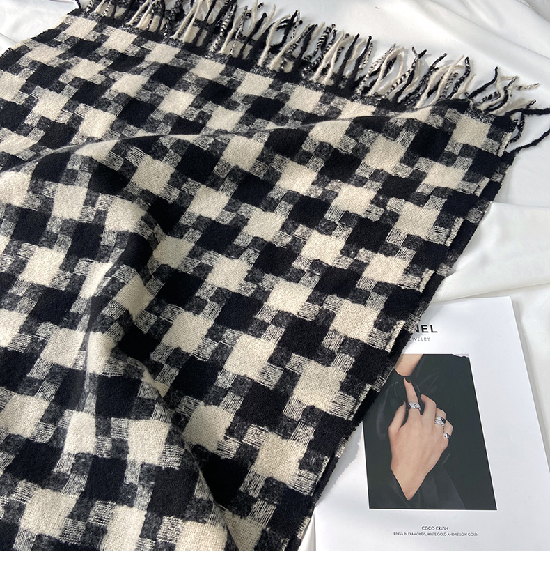 Kariert Schal Mit Fransen Für Damen Für Herbst Und Winter_voghion.com