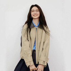 2025秋季新款外套翻领设计MIU风复古撞色休闲上衣宽松百搭夹克女