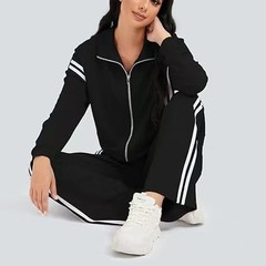 休闲拉链运动两件套装撞色条纹阔腿慢跑裤旅行运动alo瑜伽服套装
