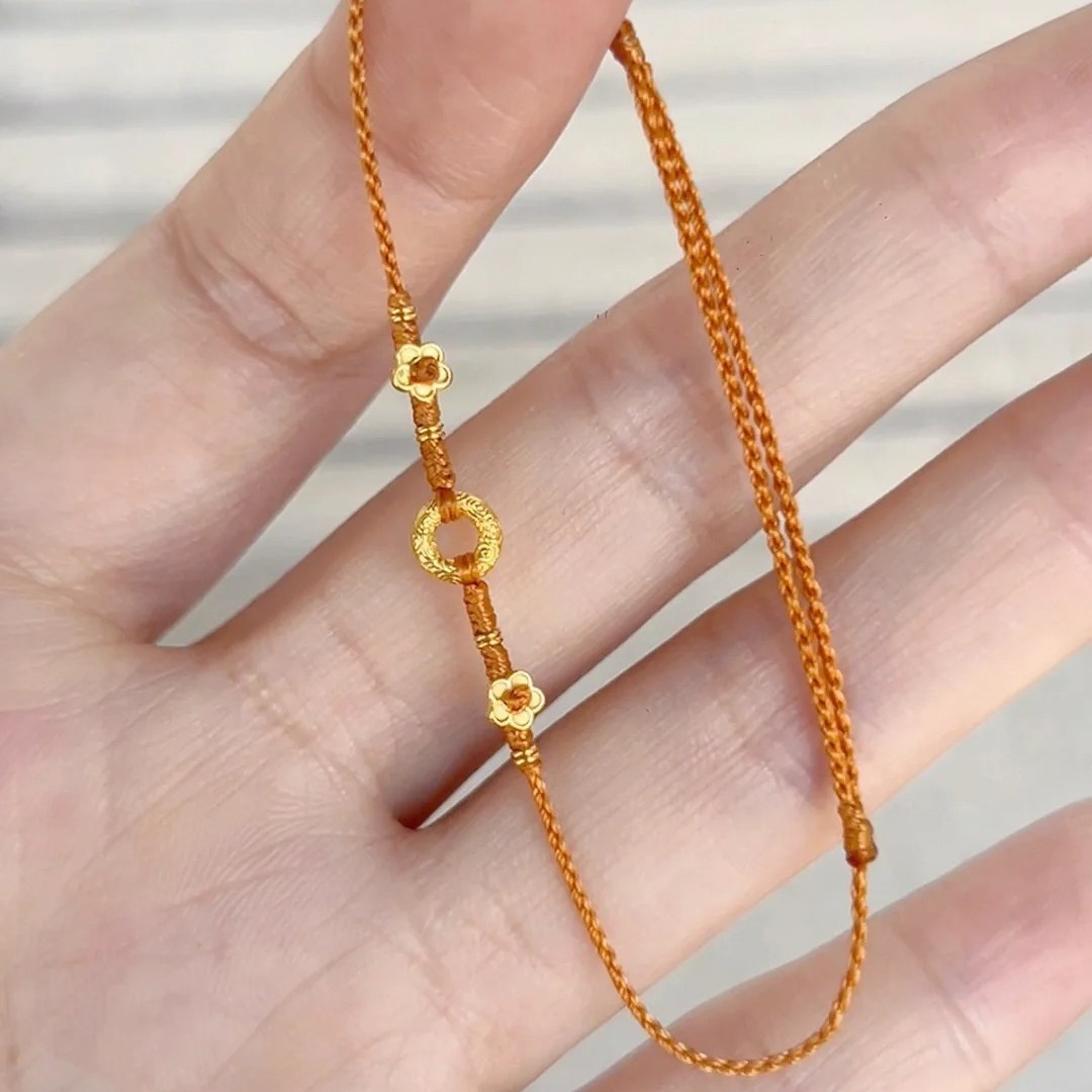 Ethnic Style, Luxurious, Ultra-Thin Bracelet for Women, Tang Grass Pattern Circle, Flower, Small Flower Bracelet, New Chinese Style, Good Luck Red String Bracelet