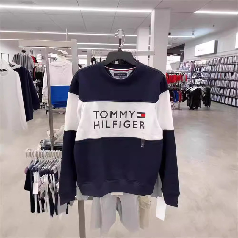 in stock Tommy Tommy Autumn New Round Neck Stitching Printed Large LOGO Base Shirt Casual Couples Sweater 1