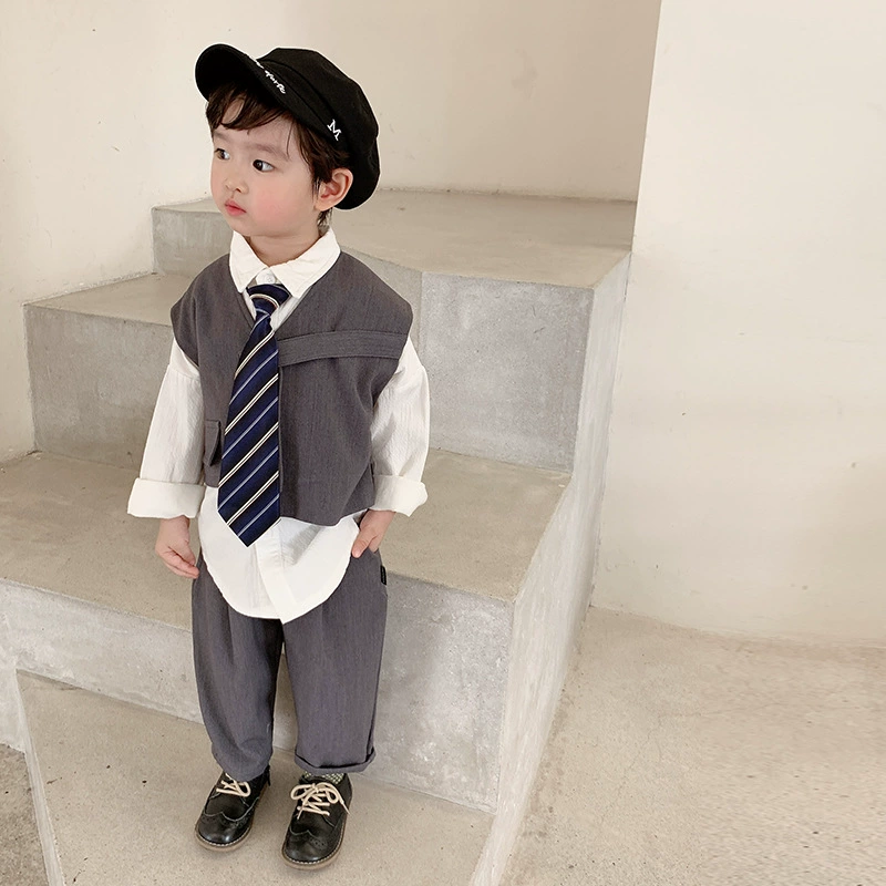 Spring children's set for boys for leisure, vest, classic suit, Korean style